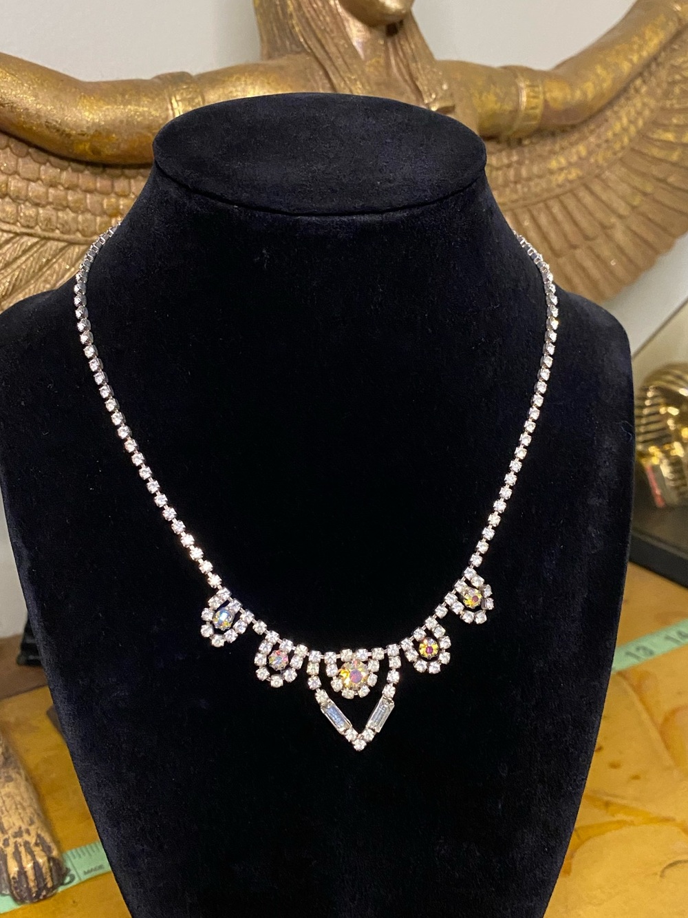 Vintage Crystal Drop Necklace - Silver Tone